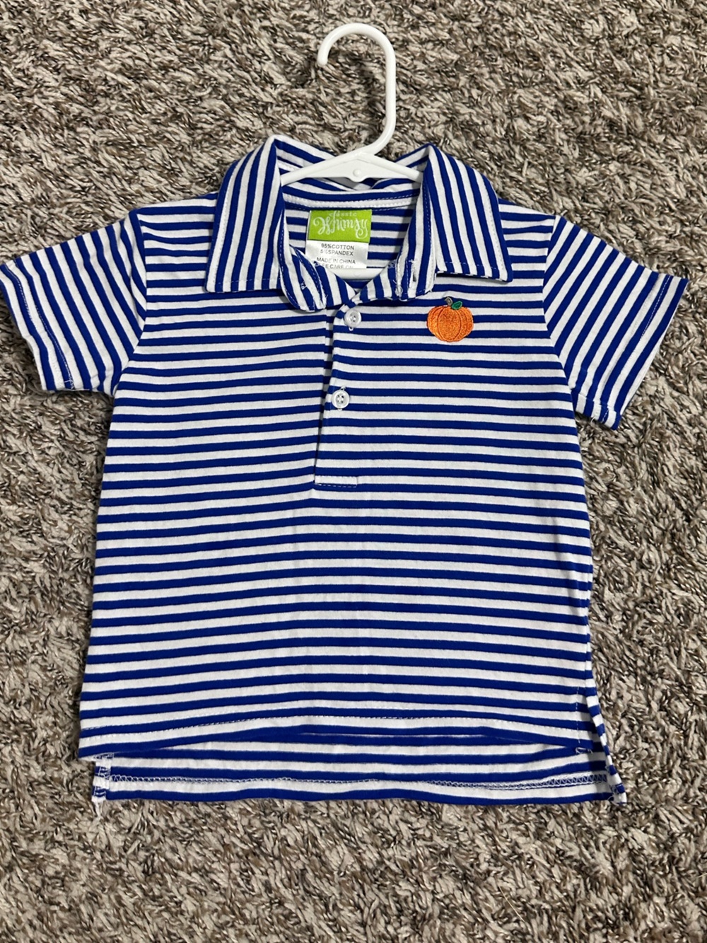 Classic Whimsy boys Striped Blue & White Polo with Pumpkin Patch - Kids